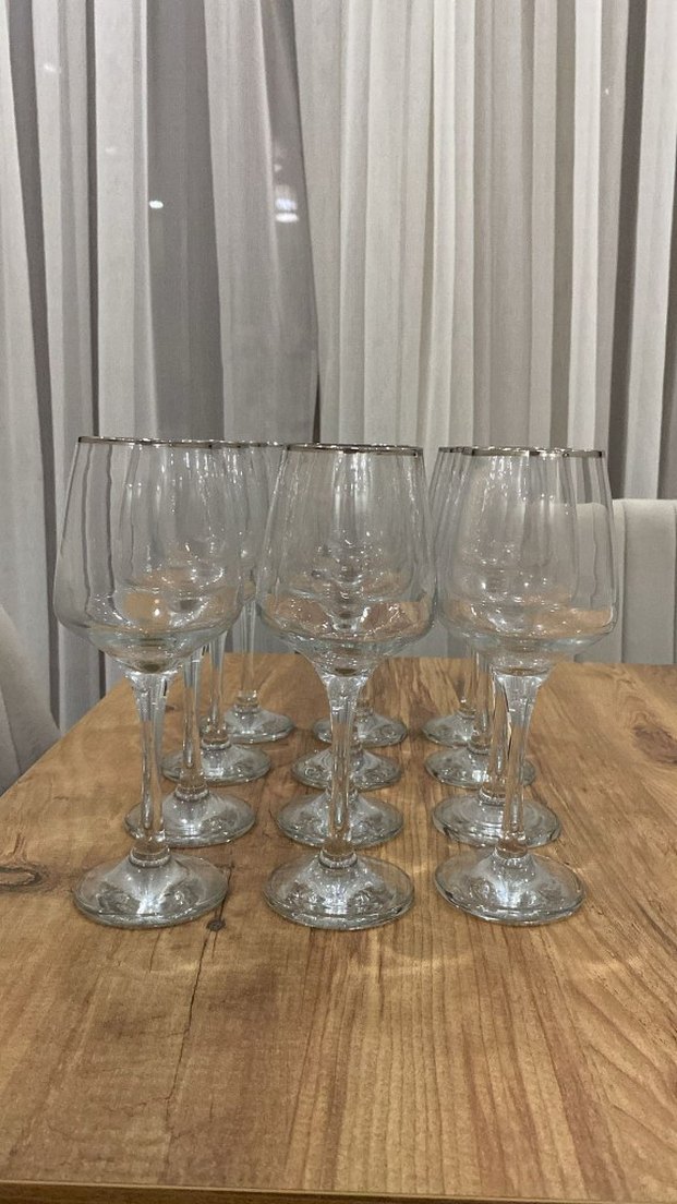 Gri Kenarlı 12'li Şarap Kadehi Seti - Görsel 3