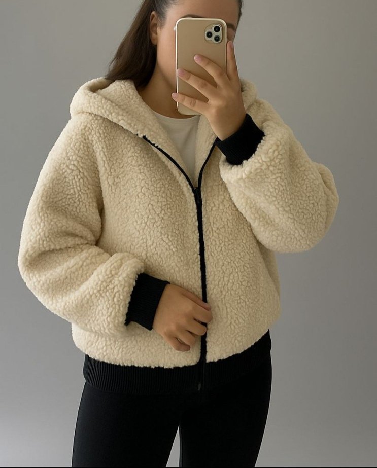 Peluş Kapüşonlu Mont - Görsel 2