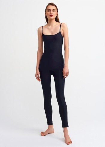 Vatkalı Marka  Siyah İnce Askılı Uzun Spor Tulum - Görsel 2