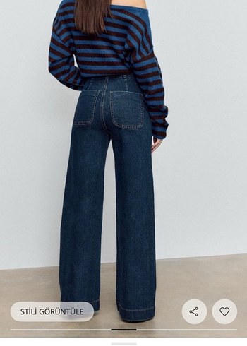 STRADİVARİUS popüler Jean Kemerli Lacivert Midi Kot Pantolon - Görsel 2