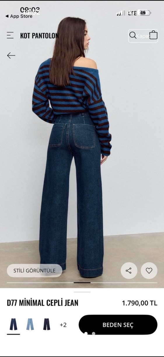 STRADİVARİUS popüler Jean Kemerli Lacivert Midi Kot Pantolon - Görsel 2