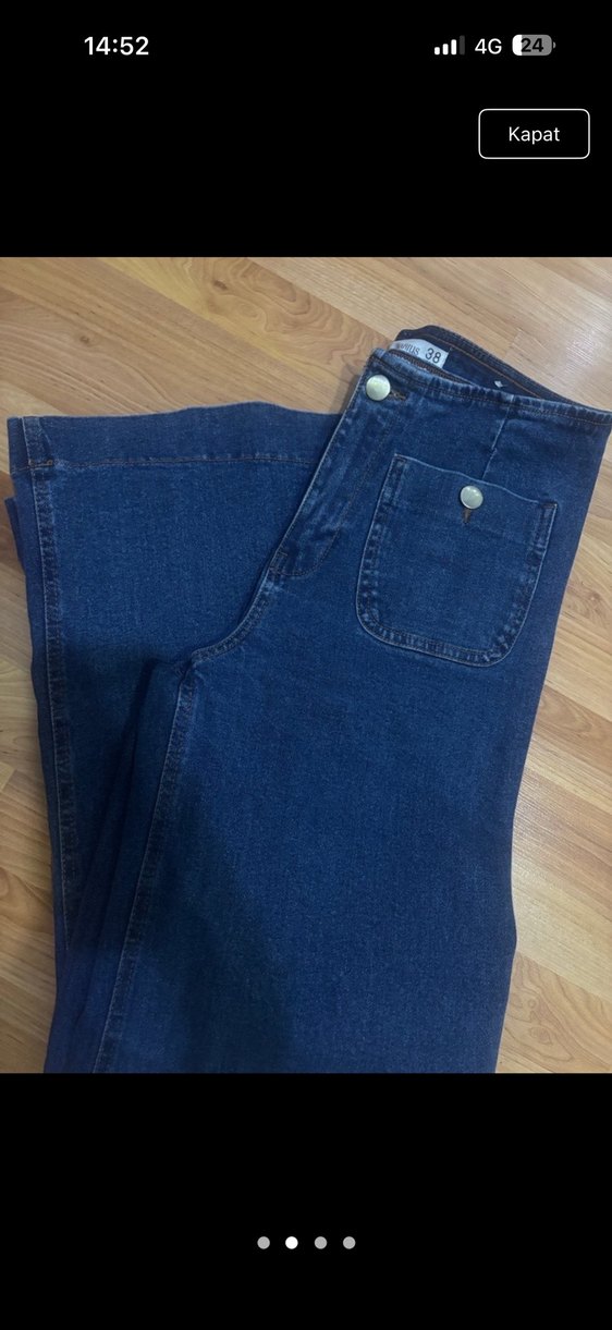 STRADİVARİUS popüler Jean Kemerli Lacivert Midi Kot Pantolon - Görsel 3