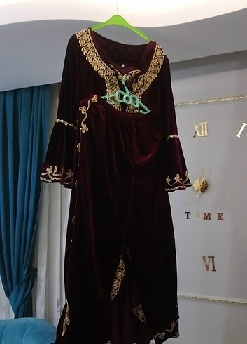 Henna Gelinlik Kadife Kına Gecelik Bordo Kaftan Kınalık Osmanlı Kaftan
