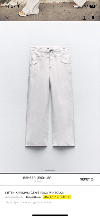 Zara keten karışımlı geniş paça pantolon