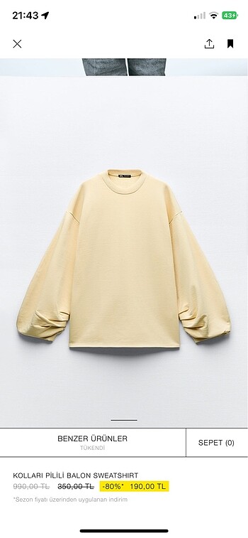 Zara balon kol sweatshirt