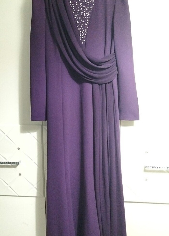 İncili mor tesettür elbise  - Görsel 2