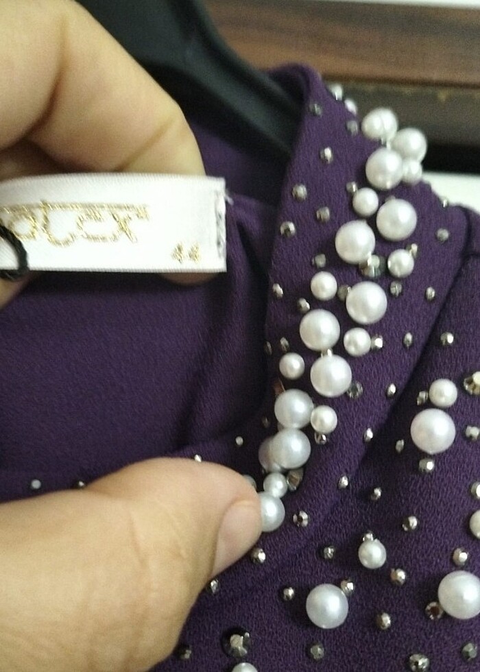 İncili mor tesettür elbise  - Görsel 3