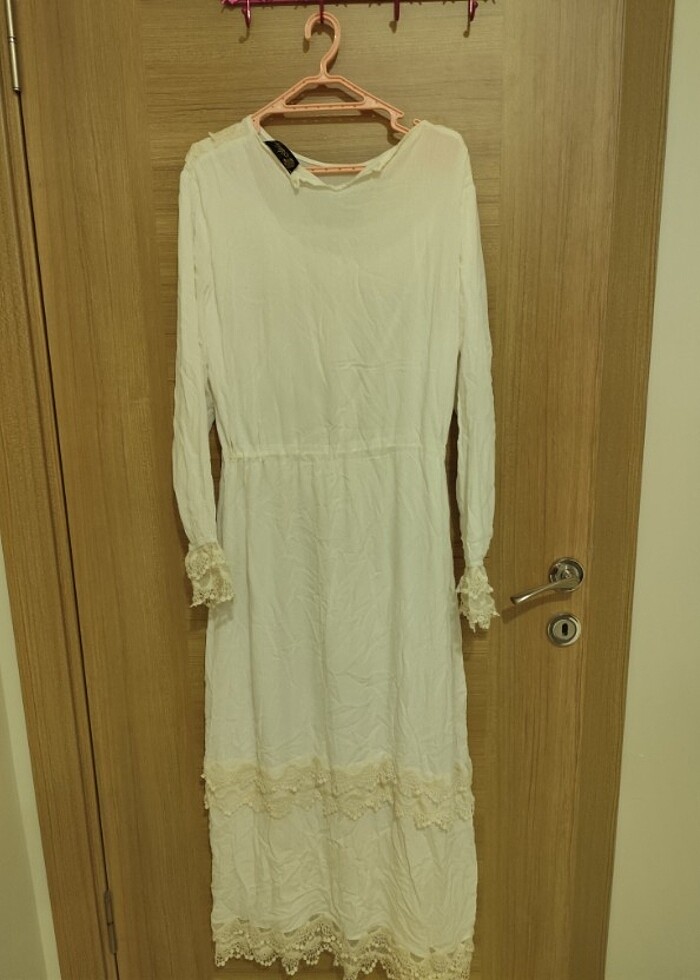 Beyaz güpürlü uzun elbise  - Görsel 3