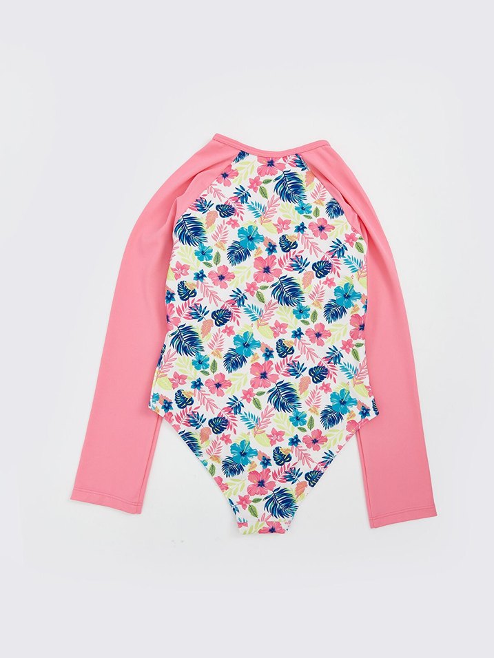 Uzun Kollu Çiçek Desenli Kız Mayo - Görsel 2