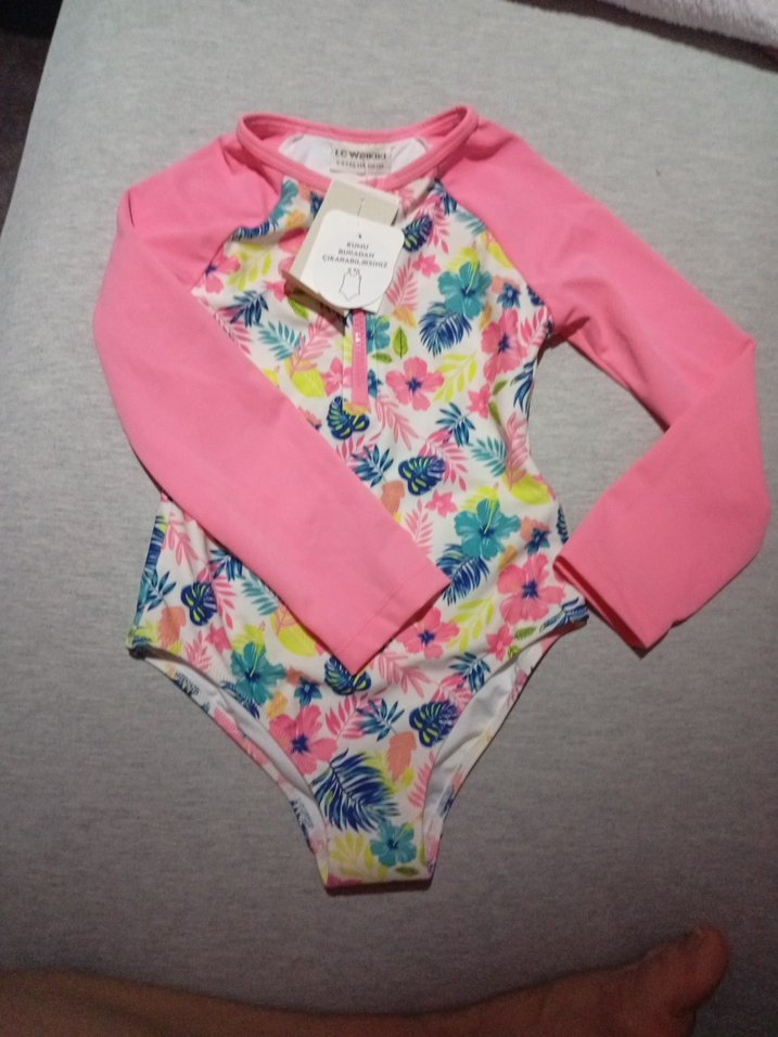 Uzun Kollu Çiçek Desenli Kız Mayo - Görsel 5