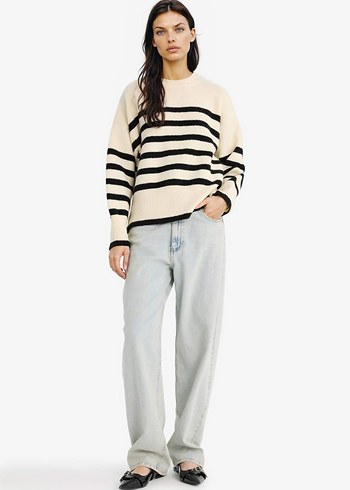Kadın Beyaz Çizgili Örgü Triko Kazak - Görsel 2