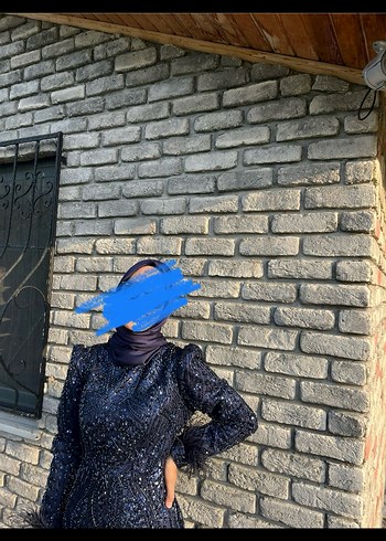 Abiye Kadın Mavi Parlak Uzun Tesettür Elbise
