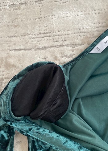 Kadife Drapeli Uzun Kollu V Yaka Elbise - Görsel 4