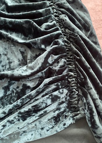 Kadife Drapeli Uzun Kollu V Yaka Elbise - Görsel 2