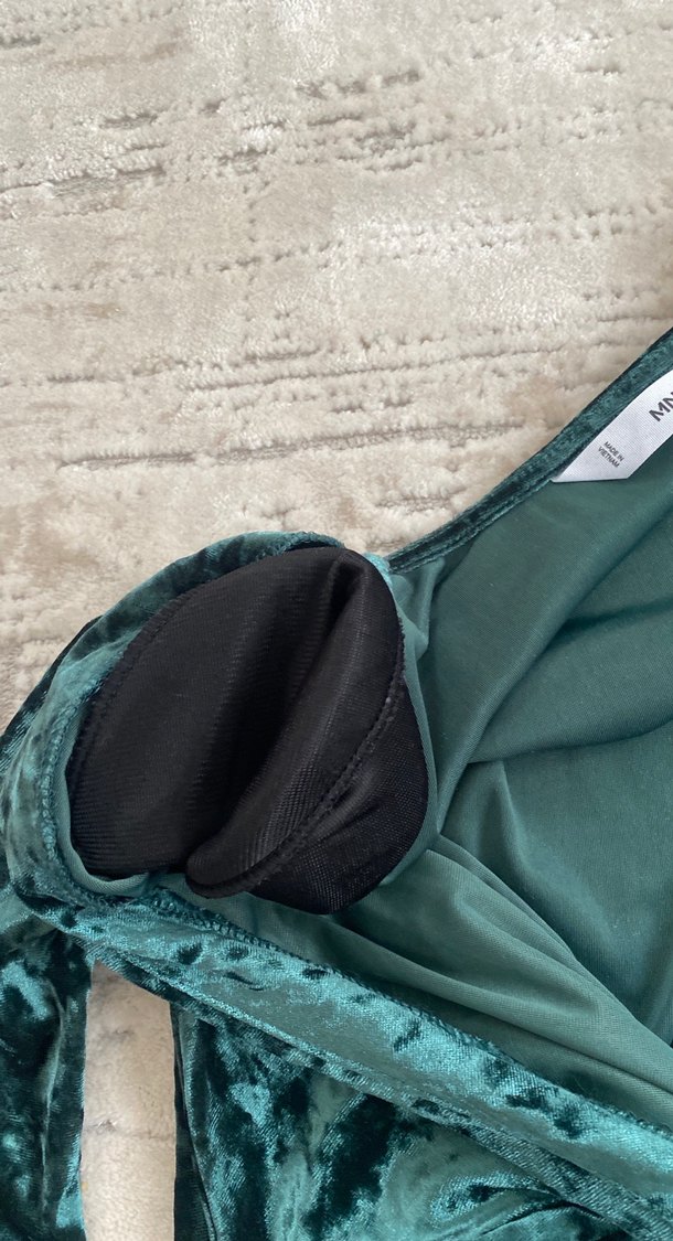 Kadife Drapeli Uzun Kollu V Yaka Elbise - Görsel 4