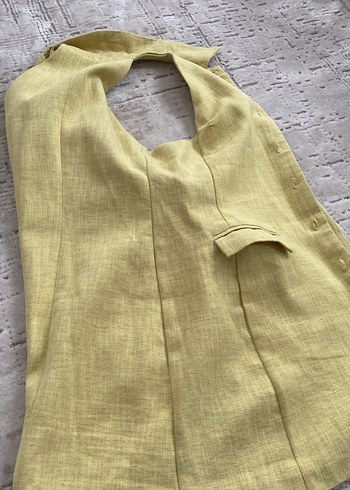 Sarı Keten Kız Yeleği Düğmeli - Görsel 4