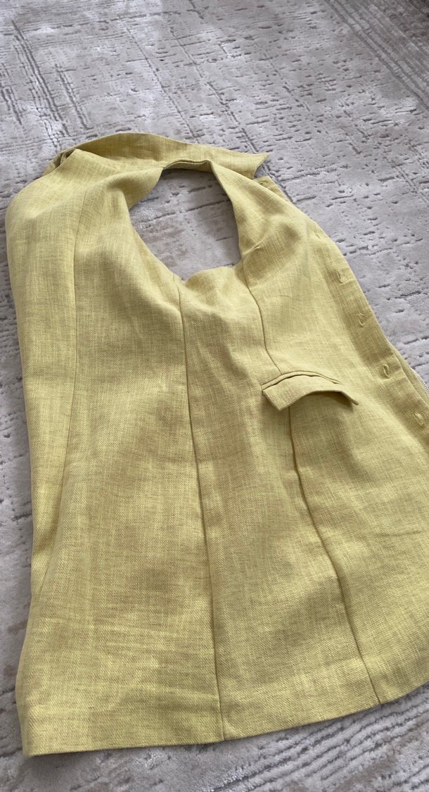 Sarı Keten Kız Yeleği Düğmeli - Görsel 4