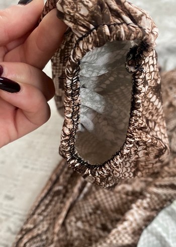 Kahverengi Yılan Desenli Uzun Kollu Bohem Elbise - Görsel 3