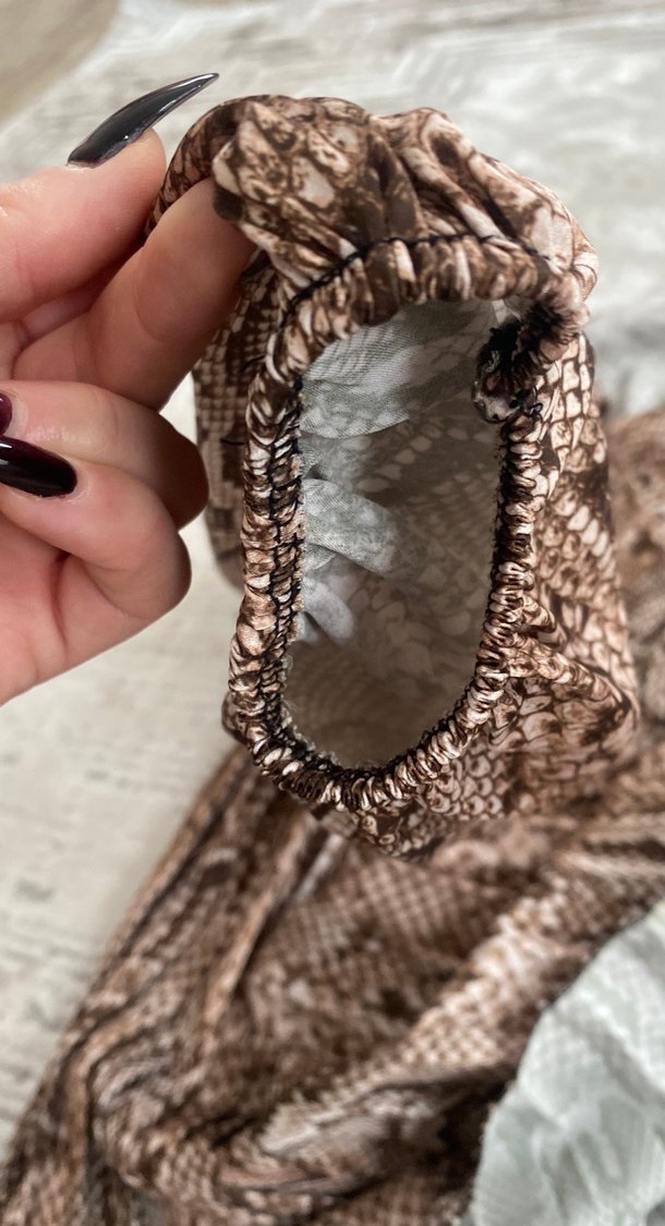 Kahverengi Yılan Desenli Uzun Kollu Bohem Elbise - Görsel 3