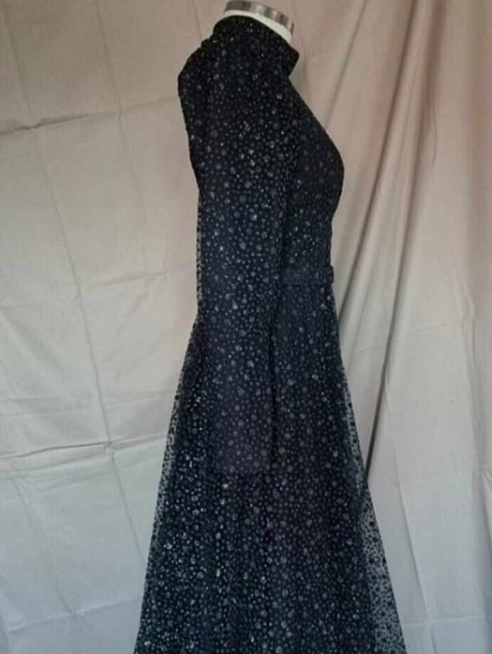 Uzun Siyah Vintage Gotik Kadın Elbise - Görsel 5