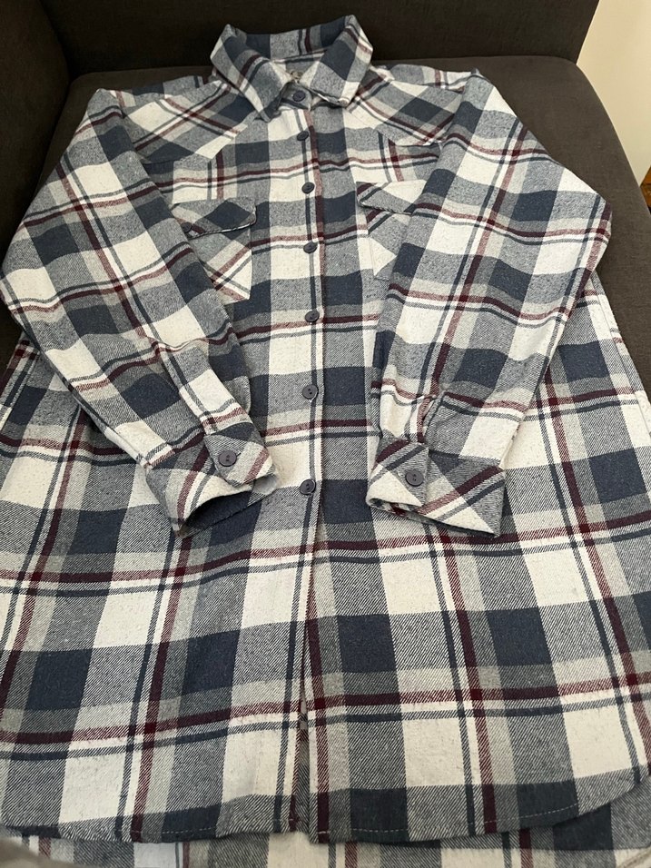 Düğmeli mavi Kadın Pamuklu Gömlek - Görsel 4