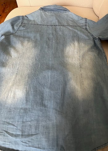 Düğmeli Kot Denim Gömlek - Görsel 7