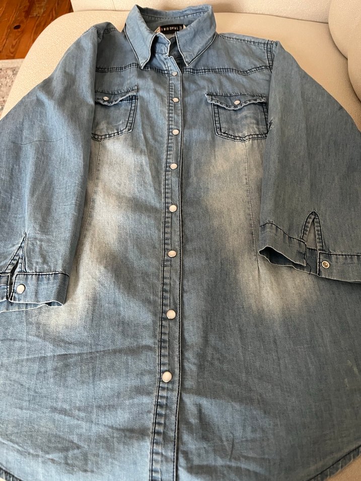 Düğmeli Kot Denim Gömlek - Görsel 2