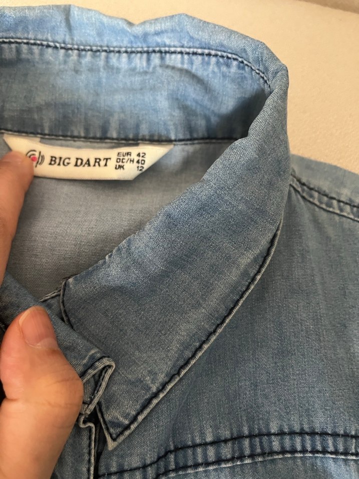 Düğmeli Kot Denim Gömlek - Görsel 5