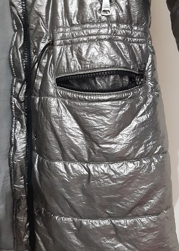 Gri Metalik Mini Kadın Kışlık Mont - Görsel 4