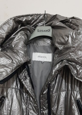 Gri Metalik Mini Kadın Kışlık Mont - Görsel 3