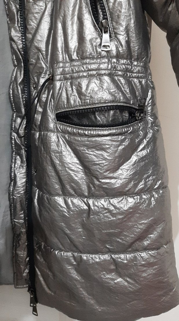 Gri Metalik Mini Kadın Kışlık Mont - Görsel 4