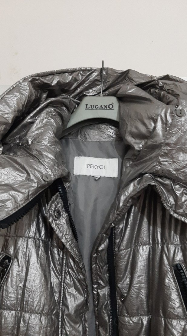 Gri Metalik Mini Kadın Kışlık Mont - Görsel 3