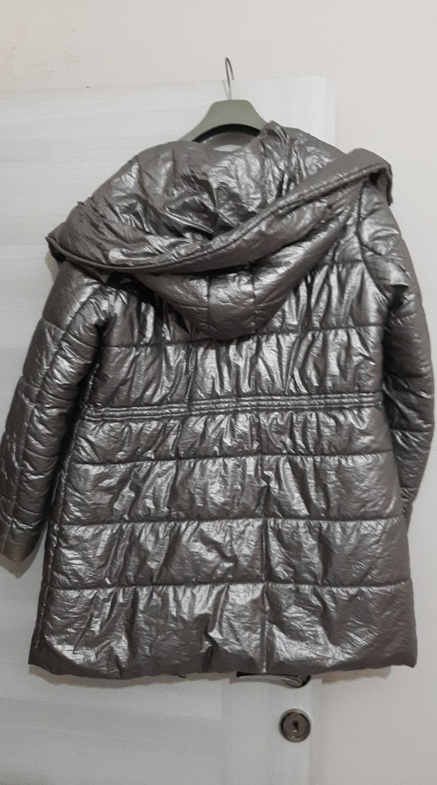 Gri Metalik Mini Kadın Kışlık Mont - Görsel 5