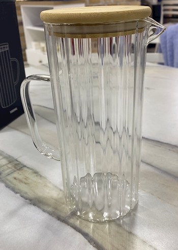 AYNI GÜN KARGO Bambu Kapaklı Şeffaf Cam Sürahi - Görsel 2