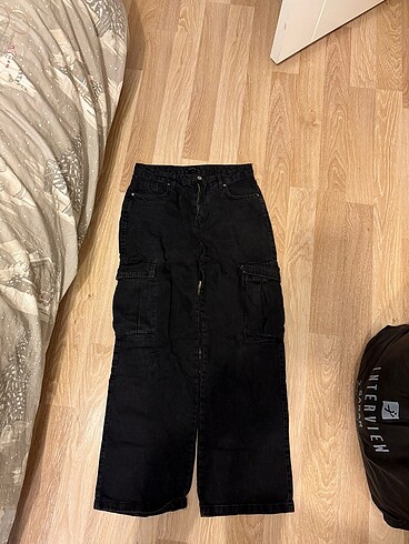Wide leg cargo pantolon jean