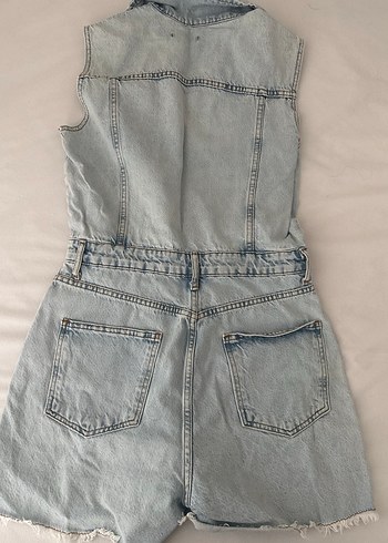s Beden Düğmeli Denim Kadın Tulum