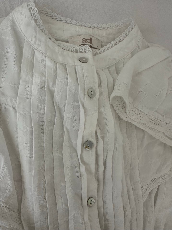 Beyaz Keten Fırfırlı Bluz - Görsel 3
