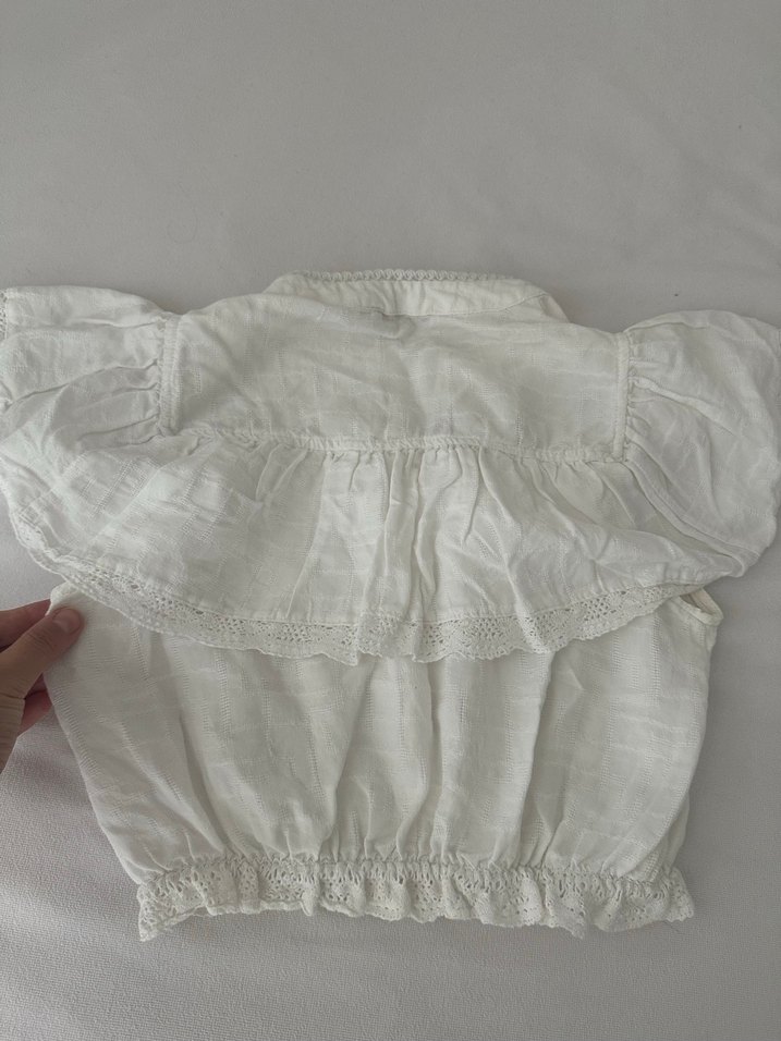 Beyaz Keten Fırfırlı Bluz - Görsel 2