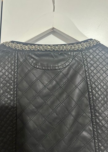 Deri Siyah Biker Mont Kadın - Görsel 7