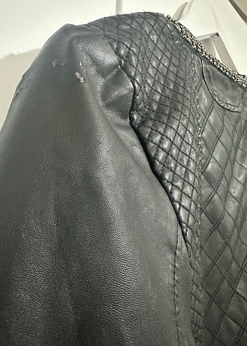 Deri Siyah Biker Mont Kadın - Görsel 6