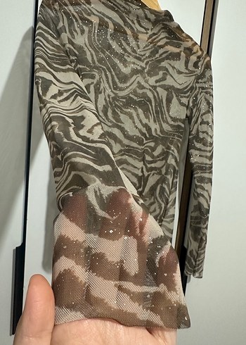 Zebra Desenli Uzun Kollu Drapeli Bluz - Görsel 4