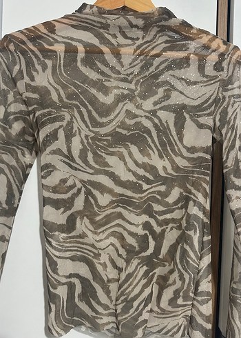 Zebra Desenli Uzun Kollu Drapeli Bluz - Görsel 3