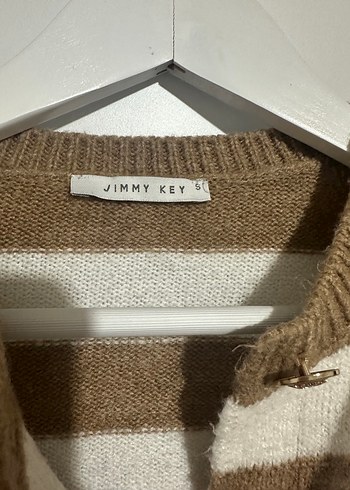 Düğmeli Kahverengi Çizgili Kadın Hırka - Görsel 3