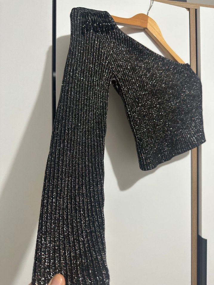 Gri Parlak Desenli Triko Kadın Kazak - Görsel 2