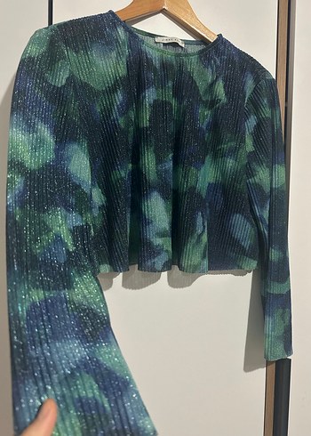 Yeşil Pilili Kadın Bluz - Uzun Kollu, Balıkçı Yaka - Görsel 4