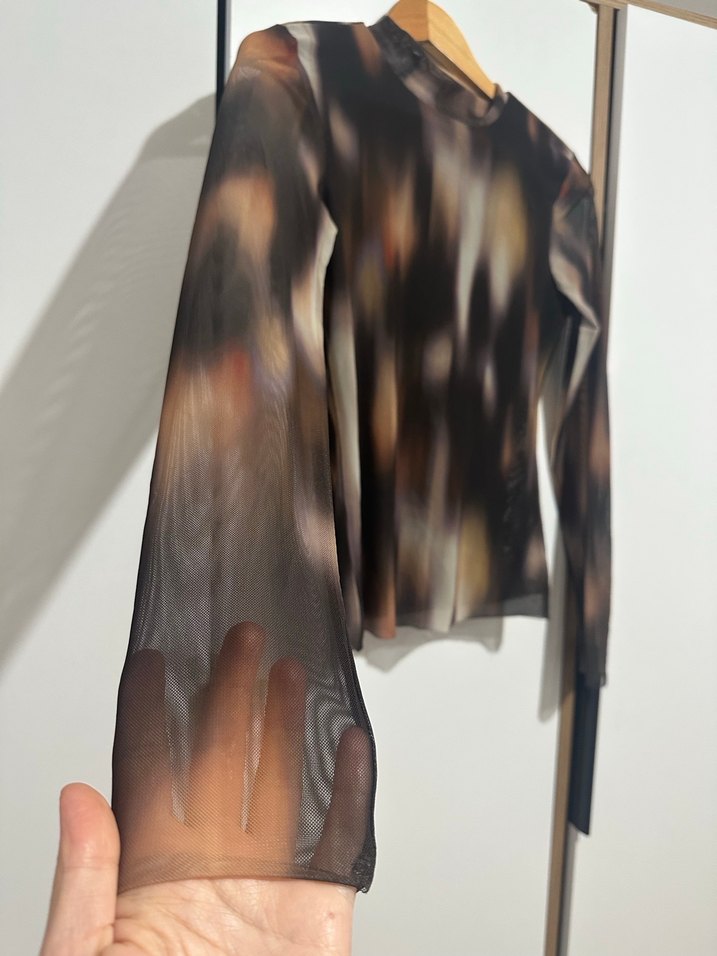 Şeffaf, Bağlama Desenli, Balıkçı Yaka Kadın Bluz - Görsel 2