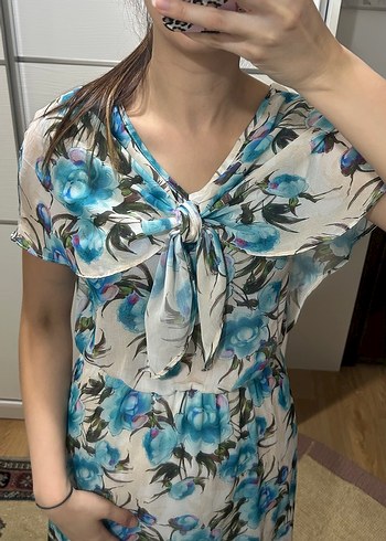 Mavi Çiçekli Uzun Elbise - Görsel 2