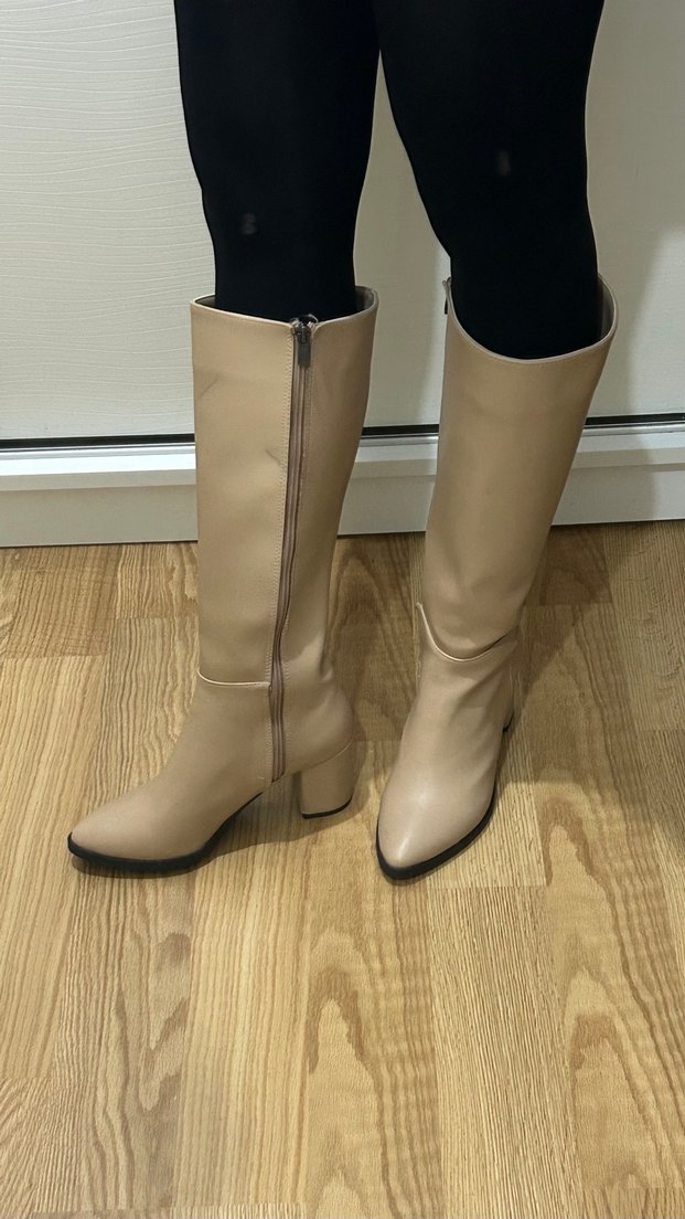 Bej Topuklu Çizme - Görsel 2