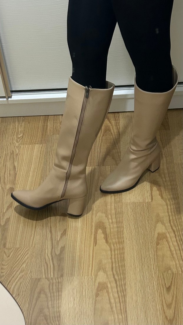 Bej Topuklu Çizme - Görsel 4