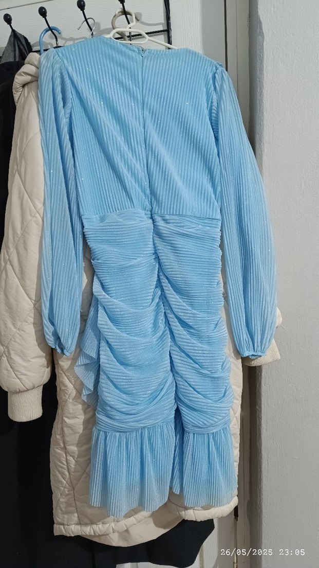 Pastel Mavi Uzun Kollu Kadın Elbise - Görsel 2